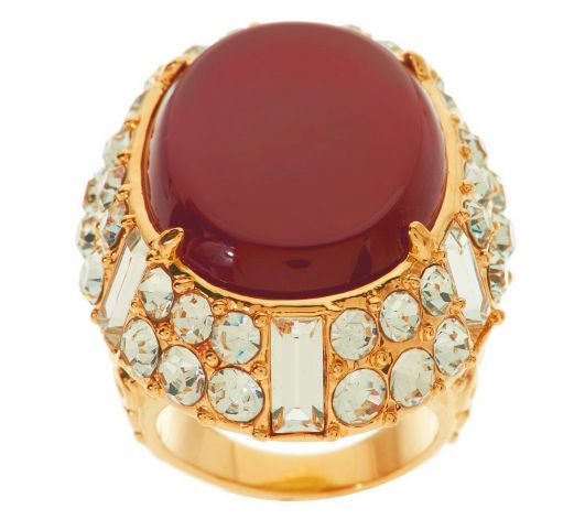 Luxe Rachel Zoe Cabochon And Crystal Ornate Ring